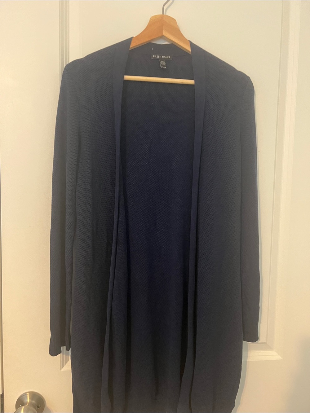 Eileen Fisher Navy Open-Front Long Blazer-Style Cardigan